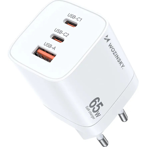 Wozinsky 65W USB-A / 2 x USB-C GaN wall charger - white - (CGWCW)