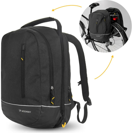 Wozinsky bicycle bag double backpack 2in1 30l black - (WBB30BK)