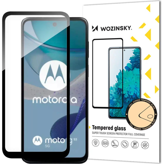 Wozinsky Durable Full Glue Tempered Glass for Motorola G53 Full Screen with Frame - Black - (Wozinsky Tempered glass Full Glue Moto G53 Black)