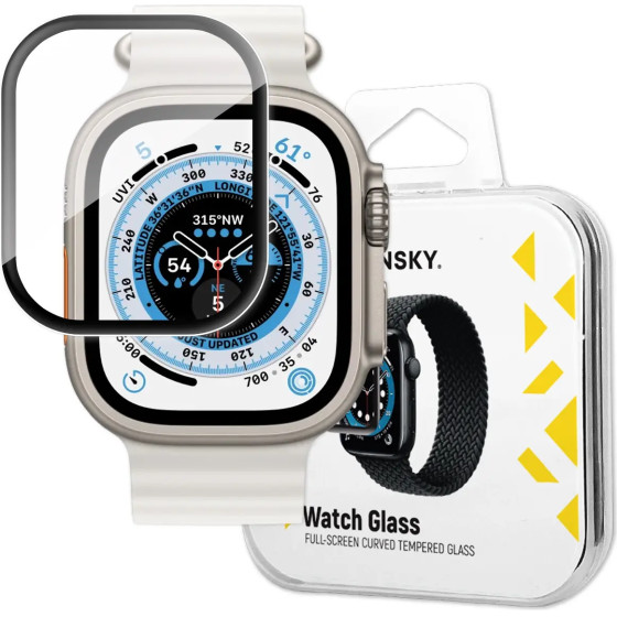 Wozinsky Full Glue Tempered Glass Apple Watch Ultra 1 / 2 49mm 9H Full Screen Tempered Glass with Black Frame - (Wozinsky Tempered glass Full Glue Apple Watch Ultra 49MM Black)