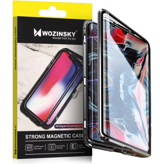 Wozinsky Full Magnetic Case Full Body Front and Back Cover with built-in glass for Samsung Galaxy A72 4G black-transparent - (Wozinsky Full Magnetic Case + Front Glass Samsung A72 4G Clear+Black)