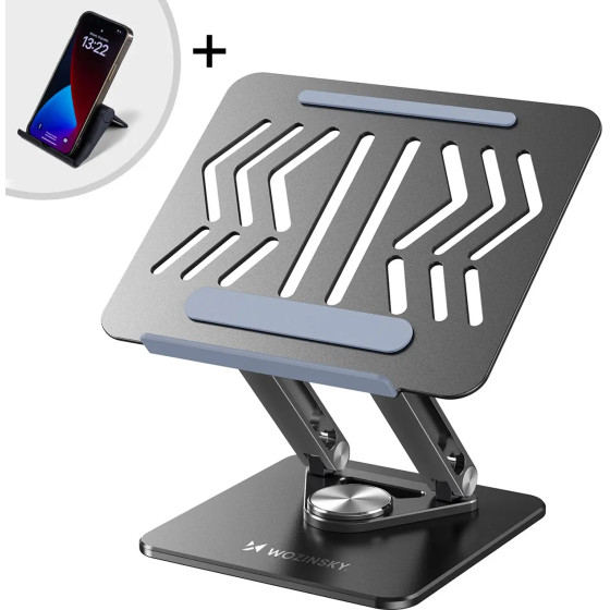 Wozinsky Laptop stand 360 aluminum + Free! smartphone stand - black - (WRS-CPY84SB)