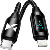 Wozinsky Lightning - USB-C 36W 480Mb/s cable 2m with display - black - (WUCLC2)