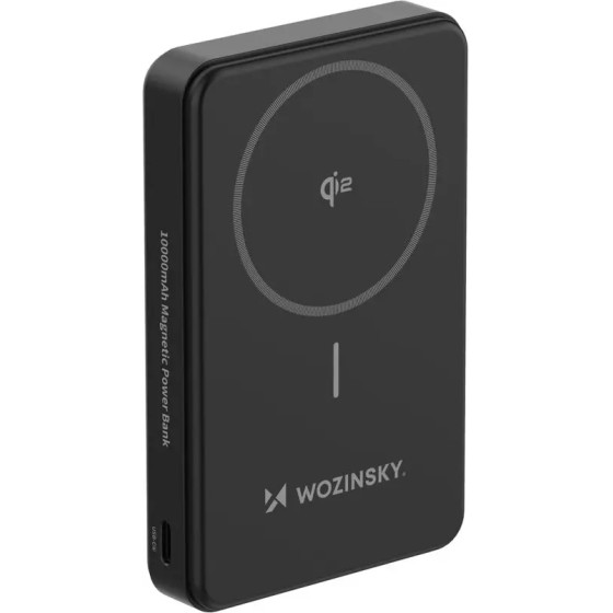 Wozinsky Powerbank 22.5W PD Qi2 10000 mAh, with stand, 1x USB-A, 1x USB-C - black - (WLWP-10KA0Y3S)
