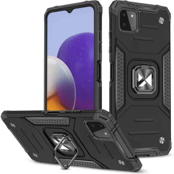 Wozinsky Ring Armor Case Kickstand Tough Rugged Cover for Samsung Galaxy A22 4G black - (Wozinsky Ring Armor Samsung A22 4G Black)