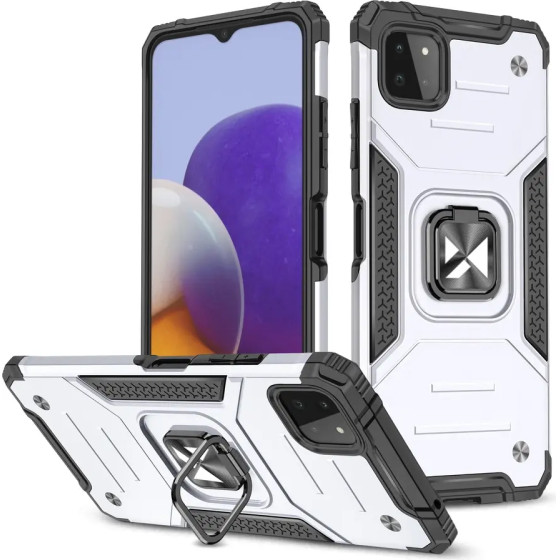Wozinsky Ring Armor Case Kickstand Tough Rugged Cover for Samsung Galaxy A22 4G silver - (Wozinsky Ring Armor Samsung A22 4G Silver)