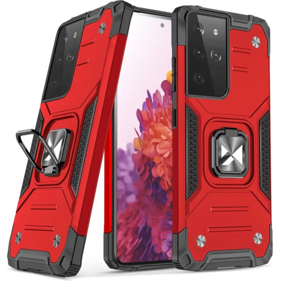 Wozinsky Ring Armor tough hybrid case cover + magnetic holder for Samsung Galaxy S22 Ultra red - (Wozinsky Ring Armor Samsung S22 Ultra Red)