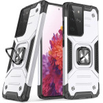 Wozinsky Ring Armor tough hybrid case cover + magnetic holder for Samsung Galaxy S22 Ultra silver - (Wozinsky Ring Armor Samsung S22 Ultra Silver)
