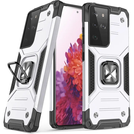 Wozinsky Ring Armor tough hybrid case cover + magnetic holder for Samsung Galaxy S22 Ultra silver - (Wozinsky Ring Armor Samsung S22 Ultra Silver)