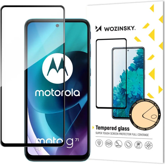 Wozinsky Tempered Glass Full Glue Super Tough Screen Protector Full Coveraged with Frame Case Friendly for Motorola Moto G71 5G black - (Tempered glass Full Glue MOTO G71 Black)