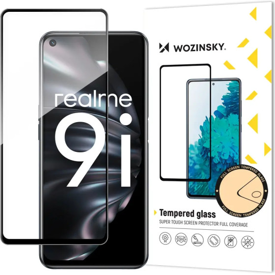 Wozinsky Tempered Glass Full Glue Super Tough Screen Protector Full Coveraged with Frame Case Friendly for Oppo A76 / Oppo A36 / Realme 9i black - (Wozinsky Tempered glass Full Glue Realme 9i/OPPO A36 Black)
