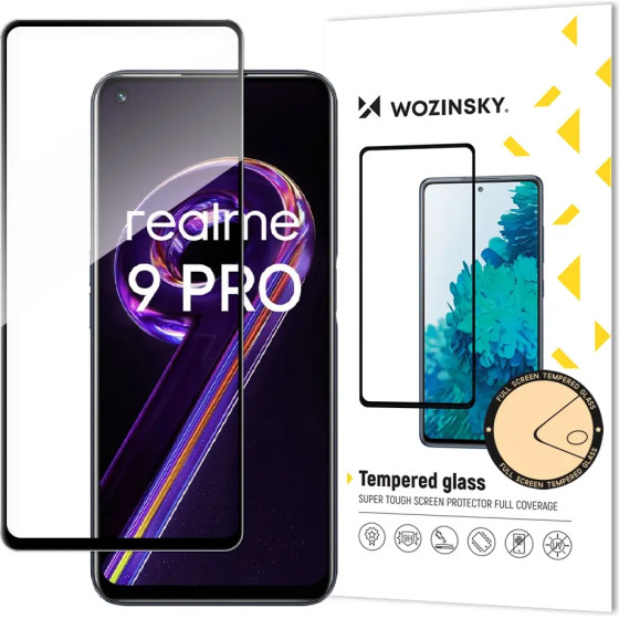 Wozinsky Tempered Glass Full Glue Super Tough Screen Protector Full Coveraged with Frame Case Friendly for Realme 9 Pro black - (Wozinsky Tempered glass Full Glue OPPO Realme 9 Pro Black)
