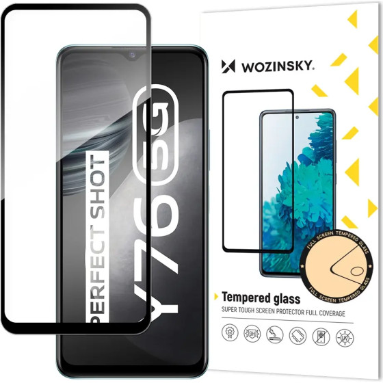 Wozinsky Tempered Glass Full Glue Super Tough Screen Protector Full Coveraged with Frame Case Friendly for Vivo Y76 5G / Y76s / Y74s black - (Wozinsky Tempered glass Full Glue Vivo Y76 5G/Y76s/Y74s Black)