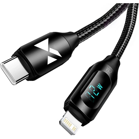 Wozinsky USB-A Cable - Lightning with LED Display 2.4A 2m - Black - (WUALC2)