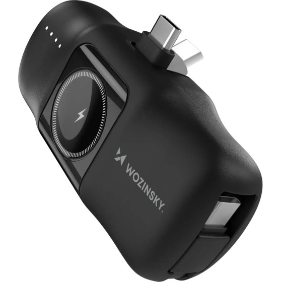 Wozinsky WF16-YCS 5000mAh 15W USB-C Mini Power Bank with Built-in USB-C Cable and Apple Watch Charger - Black - (WF16-YCS_BLA)