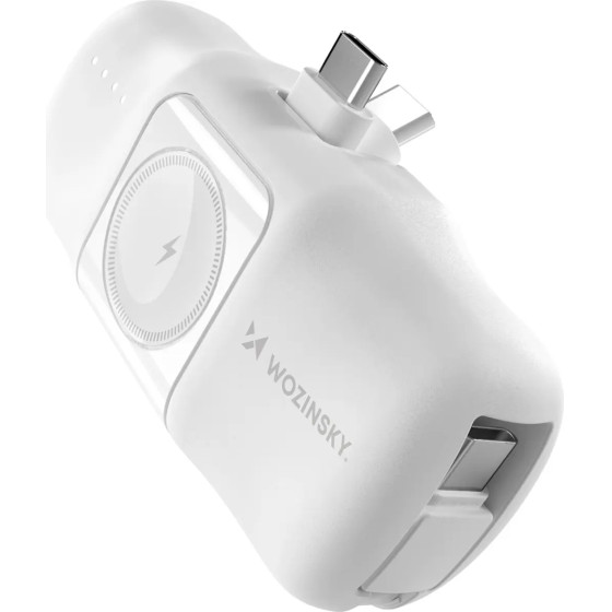 Wozinsky WF16-YCS 5000mAh 15W USB-C Mini Power Bank with Built-in USB-C Cable and Apple Watch Charger - White - (WF16-YCS_WHI)