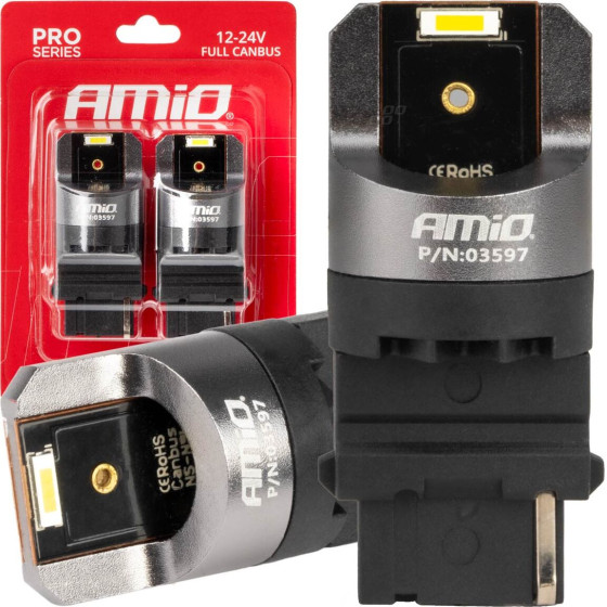 AMiO �������� P27W 12/24V 6.000K 2SMd Led Full CAN-Bus ����� Pro Series - 2 ���. - (03597)