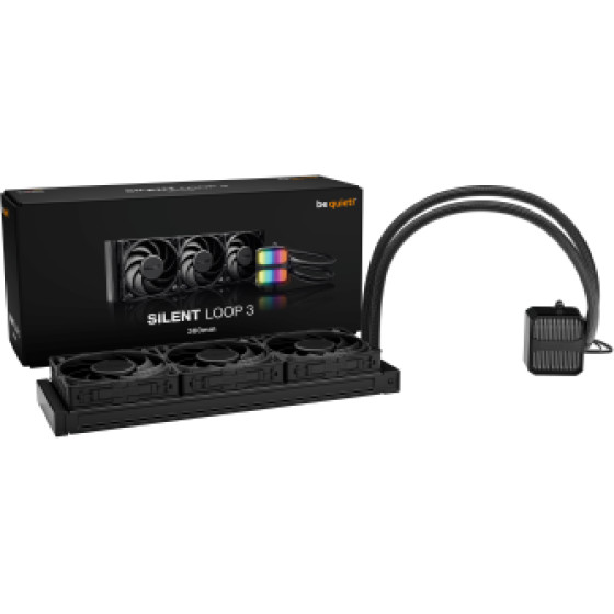 Bequiet Cpu Hydro Cooler Silent Loop 360MM Intel Socket Lga 1851/1700/1200/2066/1150/1151/1155, Amd AM5/AM4, Square Argb Illuminating Cooling BLOCK, 3x120MM Fan Silent Wings 4 PWM, BLACK, 3YW. - (BW025)