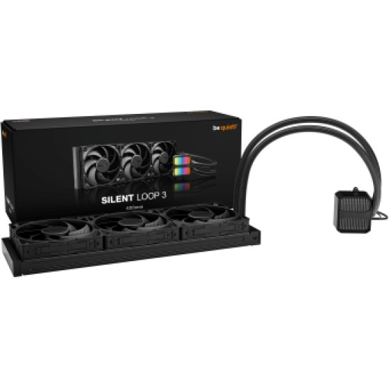 Bequiet Cpu Hydro Cooler Silent Loop 420MM Intel Socket Lga 1851/1700/1200/2066/1150/1151/1155, Amd AM5/AM4, Square Argb Illuminating Cooling BLOCK, 3x140MM Fan Silent Wings 4 PWM, BLACK, 3YW. - (BW026)