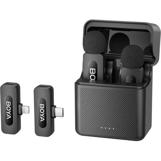BOYA Mobile Wireless Mic For Android Iphone (USB-C & Lightning) 2 Person Vlog w Charging - (BY-V3 Combo)