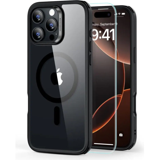 ESR Classic Hybrid Halolock MagSafe Case + Tempered Glass for iPhone 16 Pro - Clear with Black Frame - (25541-0)