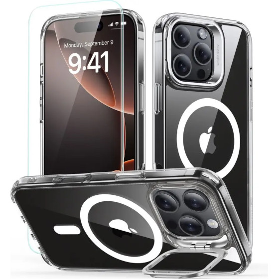 ESR Classic Hybrid Kickstand Halolock MagSafe Case Set with Stand + Tempered Glass for iPhone 16 Pro Max - Clear - (25555-0)