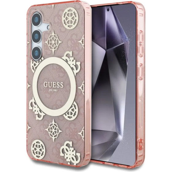 Guess 4G Background Gold Electroplated Peony Pattern MagSafe case for Samsung Galaxy S25 pink - (GUE004336-0)