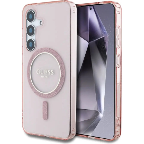 Guess Glitter Circle Classic Logo MagSafe Case for Samsung Galaxy S25 Pink - (GUE004340-0)