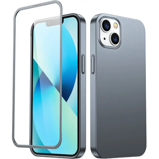 Joyroom 360 Full Case Front And Back Cover For Iphone 13 + Tempered Glass Screen Protector Grey (JR-BP927 tranish) - (Joyroom JR-BP927 360� Full Case + Screen Protector (Through-Hole bore) iP13-6.1 inch-tarnish)