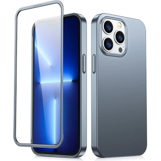 Joyroom 360 Full Case Front And Back Cover For Iphone 13 Pro + Tempered Glass Screen Protector Grey (JR-BP935 tranish) - (Joyroom JR-BP935 360� Full Case + Screen Protector (Through-Hole bore) iP13 pro-6.1 inch-tarnish)