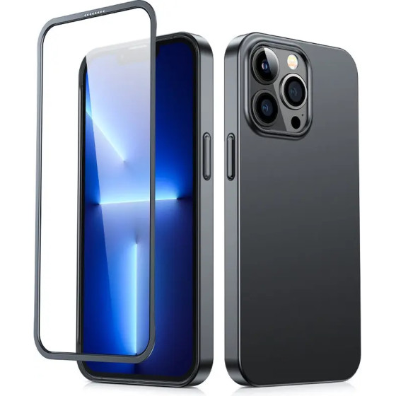 Joyroom 360 Full Case Front And Back Cover For Iphone 13 Pro Max + Tempered Glass Screen Protector Black (JR-BP928 black) - (Joyroom JR-BP928 360� Full Case + Screen Protector (Through-Hole bore)-6.7''-black)