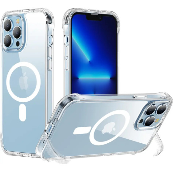Joyroom Defender Magnetic Case For Iphone 13 Pro Rugged Housing With Hooks Kickstand Transparent (Magsafe compatible) - (Joyroom Defender Series Magnetic Protective Phone case- iP13 Pro -6.1'' transparent)