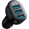 Joyroom JR-CCD03 3.4A Car Charger With 3x USB-A Display - Black - (Joyroom JR-CCD03 3.4A 3USb Digital Display Car Charger)