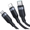 Joyroom Multi-Use Series S-A18 3in1 USB-A - Lightning / USB-C / Micro Usb Cable 0.3m - Black - (Joyroom S-1T3018A18 Multi-Use Series 3.5AUSB-AtoLightning+Type-C+Micro3-in-1DataCable0.3m Black)