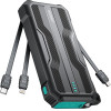 Joyroom Powerbank 10000mAh JR-L016 With built-In USB-C/Micro USB/ Lightning Cables - Black - (Joyroom JR-L016 2.4A Power Bank With Three Cables 10000mAh Black)