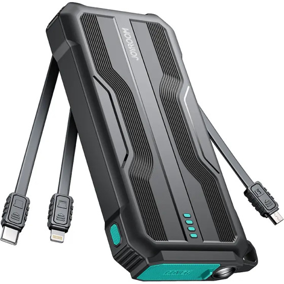 Joyroom Powerbank 10000mAh JR-L016 With built-In USB-C/Micro USB/ Lightning Cables - Black - (Joyroom JR-L016 2.4A Power Bank With Three Cables 10000mAh Black)