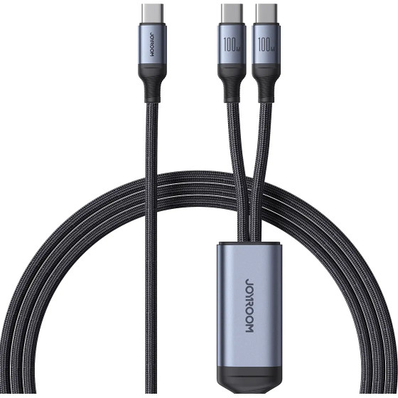 Joyroom Speedy Series S-A21 2in1 USB-C - USB-C / USB-C Cable 100W 1.5m - Black - (Joyroom SA21 1T2 Speedy Series 100W 2 In 1 Fast Charging Cable (Type C To C+C) 1.5m Black)