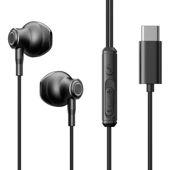 Joyroom TYPE-C Series JR-EC07 USB-C in-Ear Headphones Metal - Black - (Joyroom JR-EC07 TYPE-C Series Metal Half In-Ear Wired Earphones Black)
