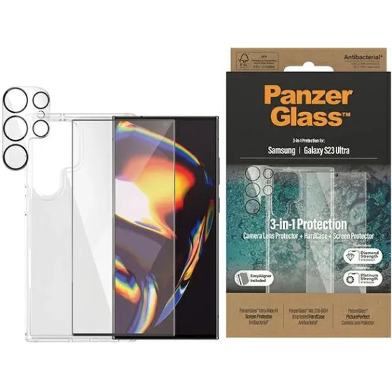 PanzerGlass Bundle 3in1 Transparent Case + Film + Camera Protector for Samsung Galaxy S23 Ultra - (PAN000492-0)