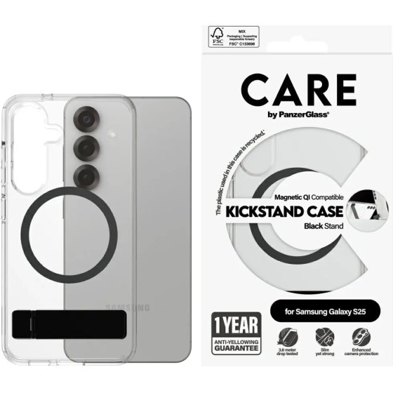 PanzerGlass CARE by Feature Black Kickstand & QI Case for Samsung Galaxy S25 - Transparent - (PAN001028-0)