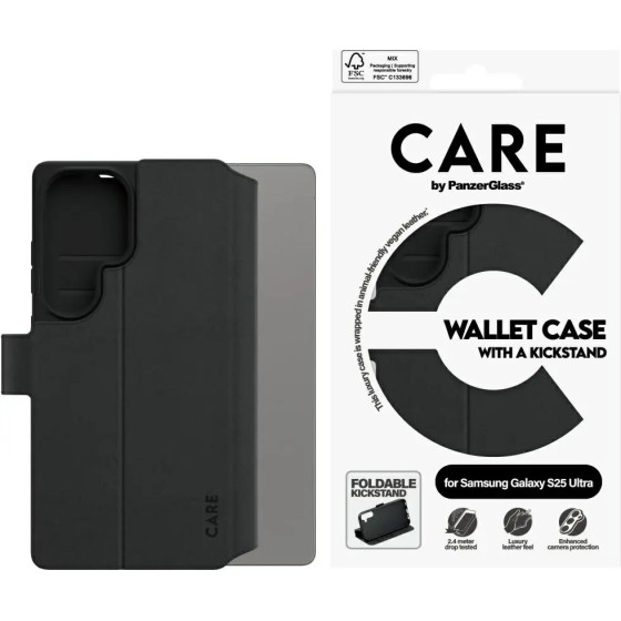 PanzerGlass CARE by Feature Wallet Kickstand Case for Samsung Galaxy S25 Ultra - Black - (PAN001049-0)