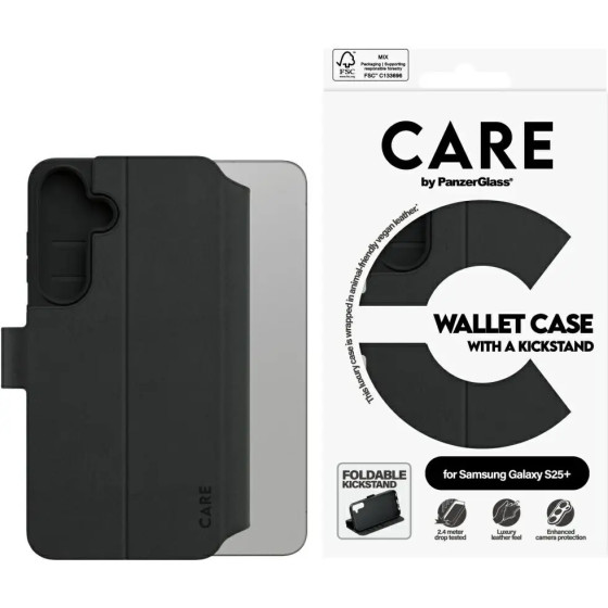 PanzerGlass CARE by Feature Wallet Kickstand Case for Samsung Galaxy S25+ - Black - (PAN001046-0)
