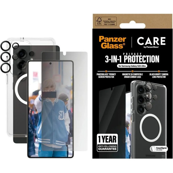 PanzerGlass CARE by Flagship 3in1 Case + Privacy Glass + Lens for Samsung Galaxy S25 Ultra - (PAN001006-0)
