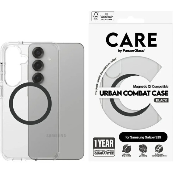 PanzerGlass CARE by Flagship Urban Combat Black QI Case for Samsung Galaxy S25 - Transparent - (PAN001074-0)