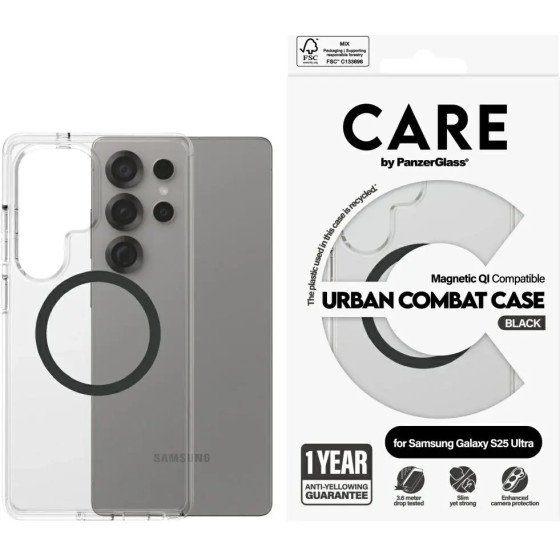 PanzerGlass CARE by Flagship Urban Combat Black QI Case for Samsung Galaxy S25 Ultra - Transparent - (PAN001075-0)
