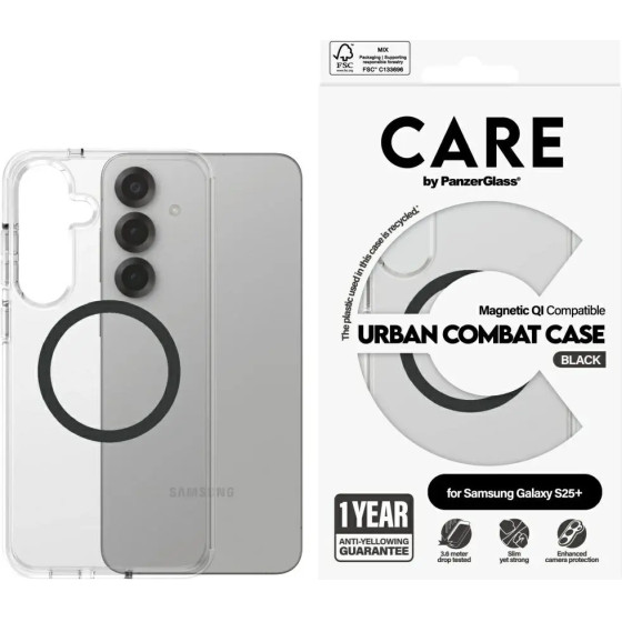 PanzerGlass CARE by Flagship Urban Combat Black QI Case for Samsung Galaxy S25+ - Transparent - (PAN001073-0)