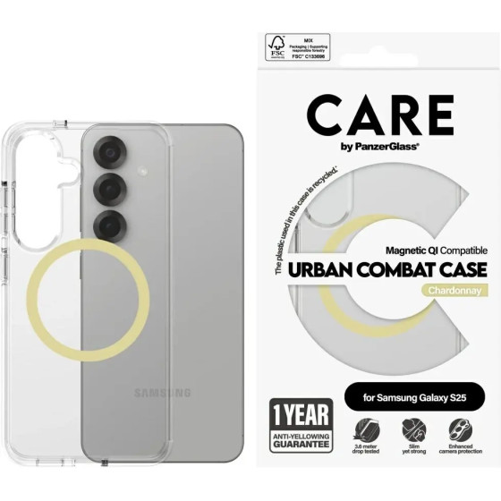 PanzerGlass CARE by Flagship Urban Combat Chardonnay QI Case for Samsung Galaxy S25 - Transparent - (PAN001077-0)