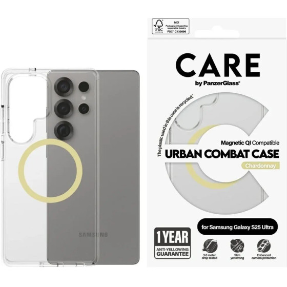 PanzerGlass CARE by Flagship Urban Combat Chardonnay QI Case for Samsung Galaxy S25 Ultra - Transparent - (PAN001078-0)