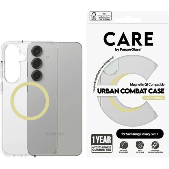 PanzerGlass CARE by Flagship Urban Combat Chardonnay QI Case for Samsung Galaxy S25+ - Transparent - (PAN001076-0)