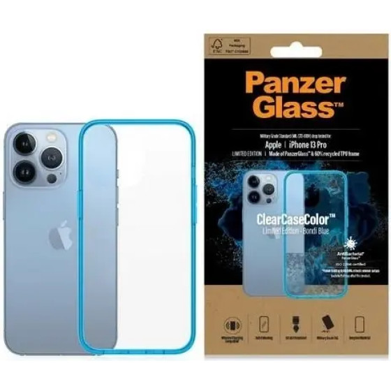 PanzerGlass ClearCase Antibacterial Military Grade Certified Case for iPhone 13 Pro - Transparent Blue - (PAN000303-0)